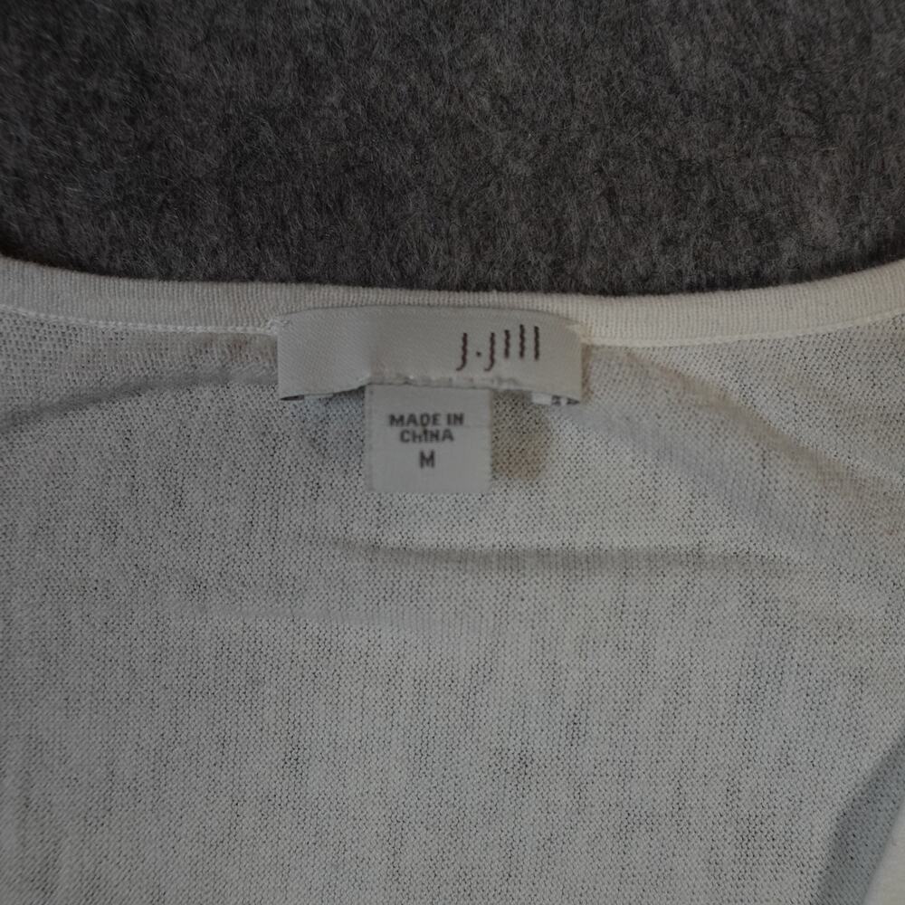 J. Jill Top Womens Medium V-Neck Knit Blouse White Short Sleeve Sheer Beachy - Picture 2 of 10